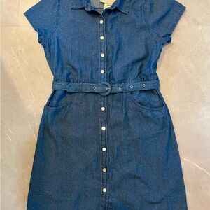 Blue denim petite dress with pockets
